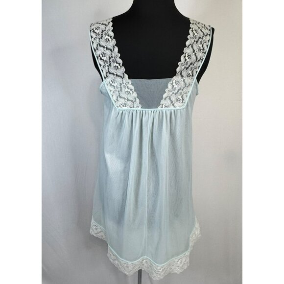 Henson Kickernick Blue Sheer Nylon Lace Nightgown Gown Medium Needs Repairs - Picture 3 of 10